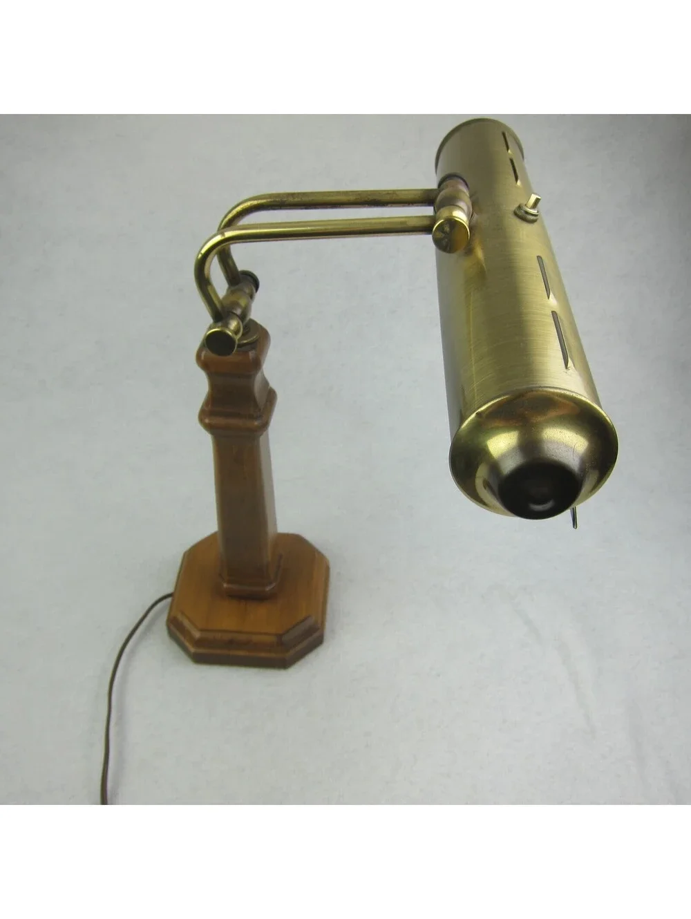 Vintage Bankers Piano Desk Lamp Brass & Wood Adjustable Arm Double Bulb WORKS